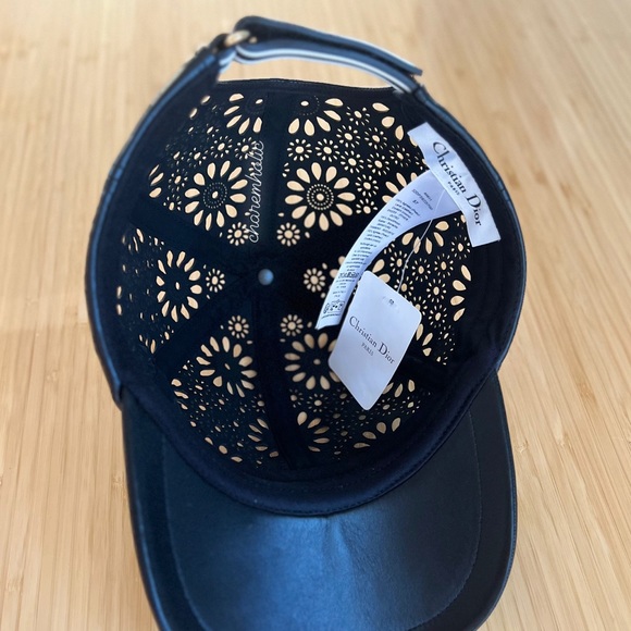 Brand NEW 🖤 Christian Dior Sun Cap Hat lambskin leather black Logo 57cm S size - Picture 5 of 7